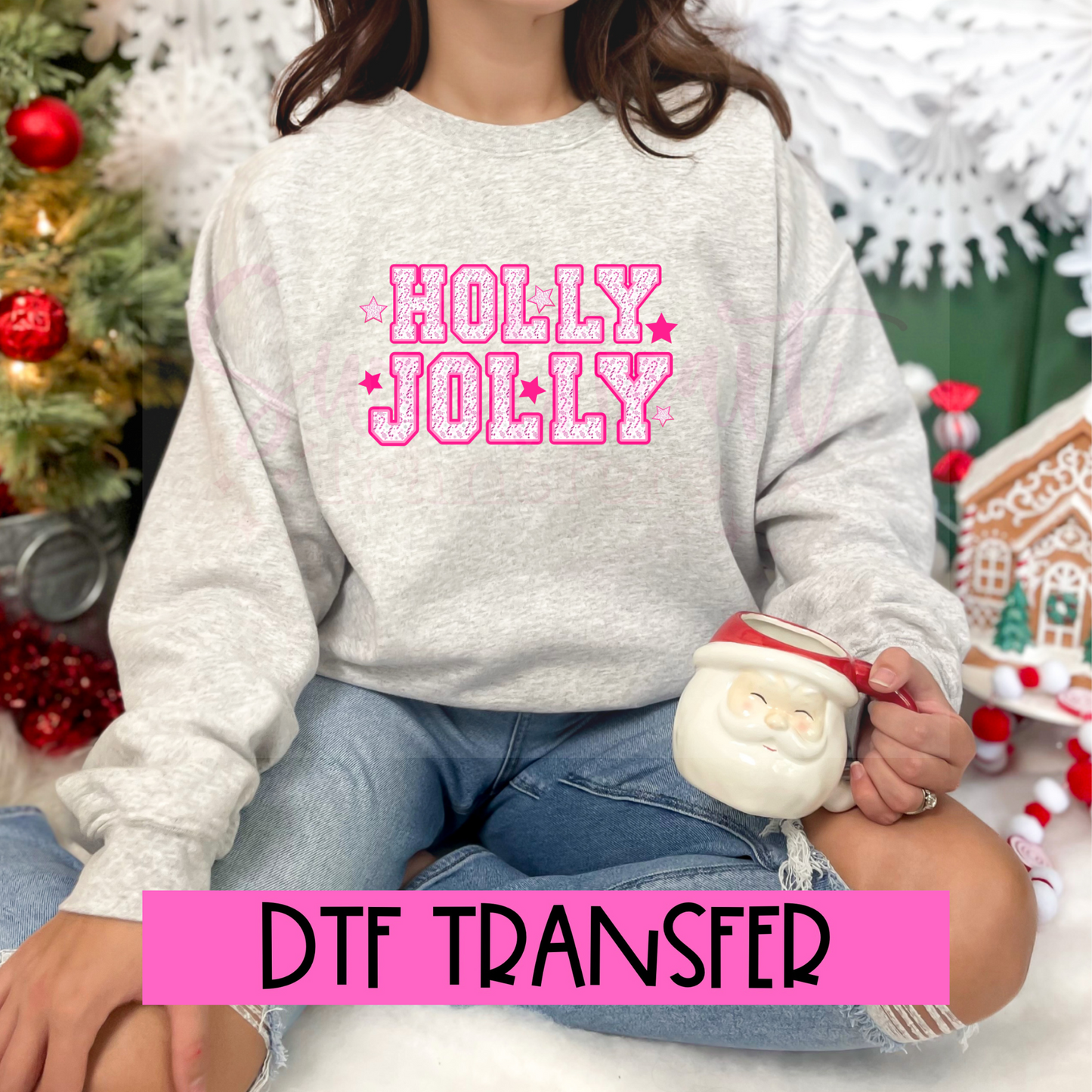 DTF Pink Holly Jolly