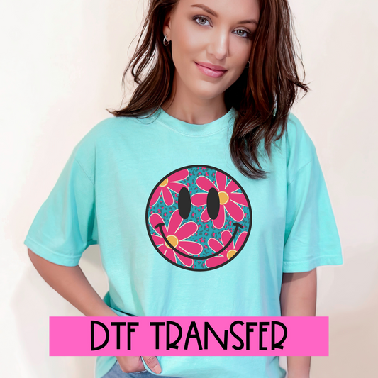 DTF Pink Smiley Daisy