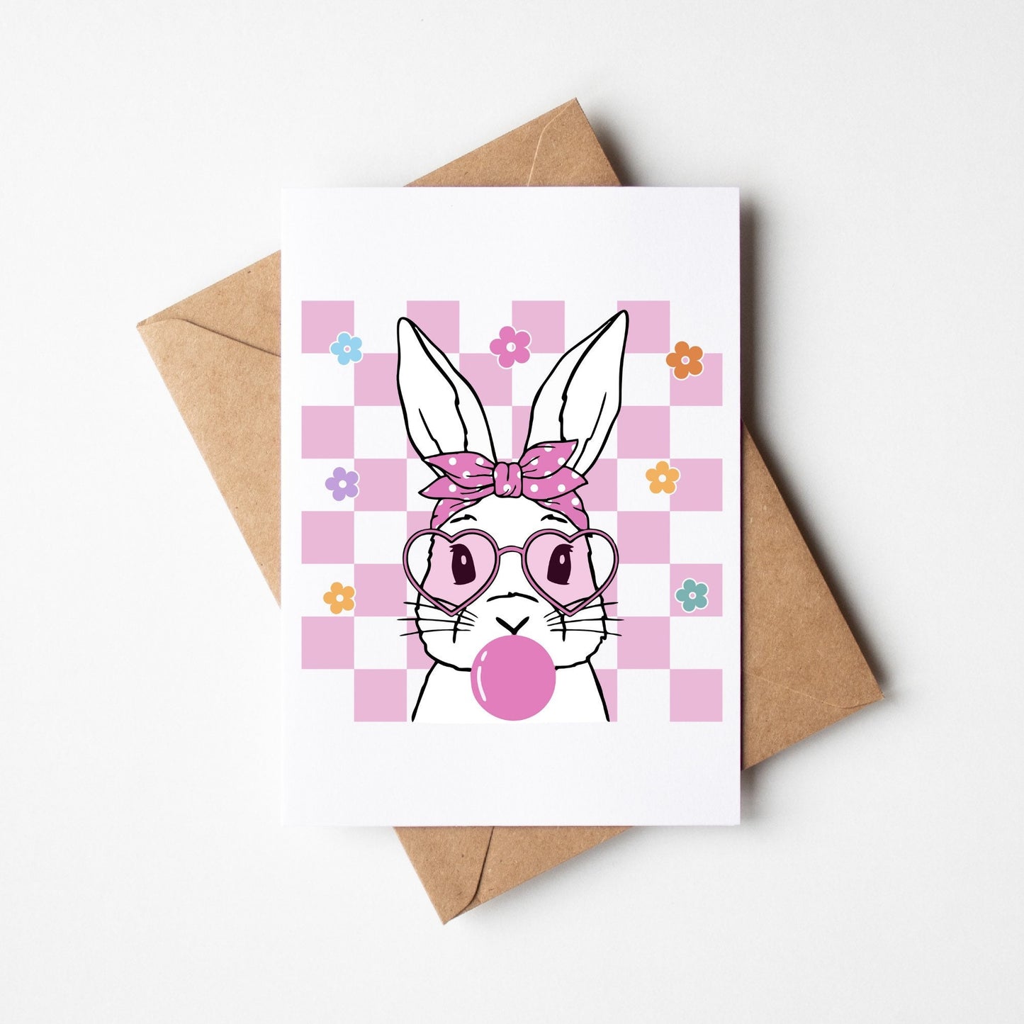 SUBLIMATION ready to press transfer- Pink bunny checkered design Easter spring print